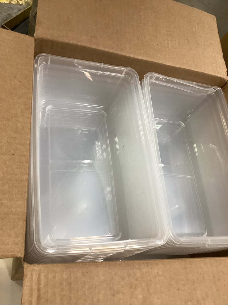 Condition photo showing As Is for IRIS USA 20-Pack Storage Bins with Lids, 6 Quart, Shoe Boxes Clear Stackable Containers Organize Shoes Closet Shelves, Classroom Organization Teacher Tools, Game Storage - BPA-Free Plastic 6 Qt. - 20 Pack