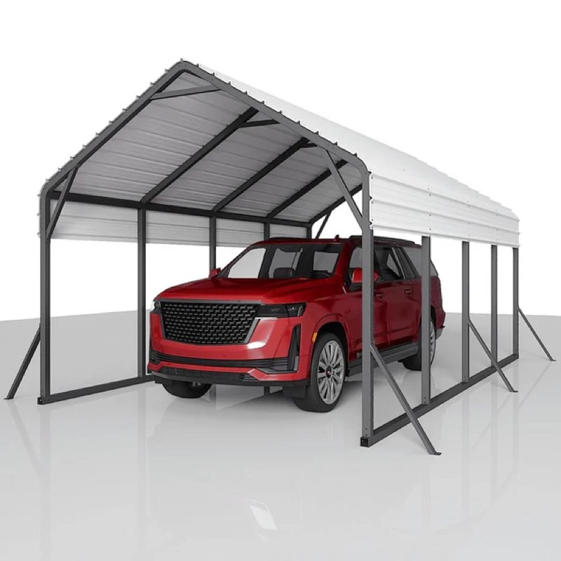 (Incomplete) Garvee Oversized Metal Carport 13'x21'x11' Steel Heavy Duty, 600 Lbs Weight, 27 Gauge Sheet Metal Roof, Rust-Resistant Coating, All-Weather Shelter for Trucks & Boats