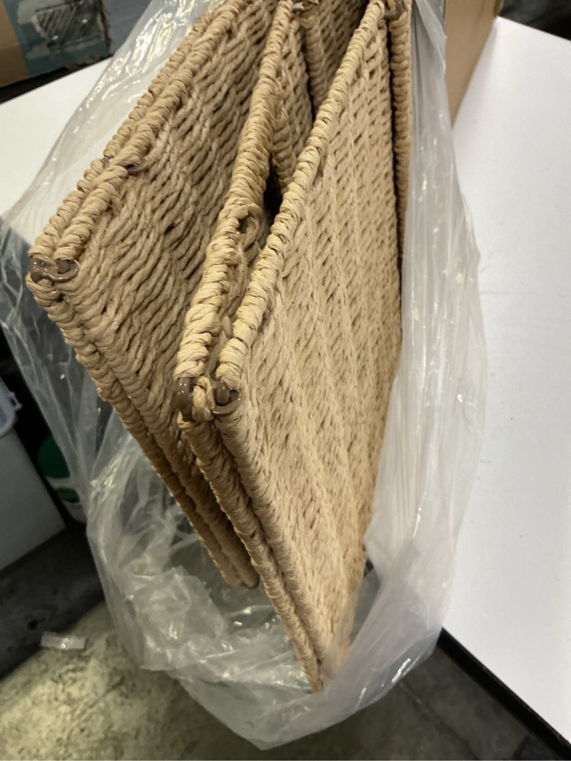 Condition photo showing Good Condition for ((Incomplete))Foldable Storage Baskets with Handles Paper Rope Storage Baskets Rectangle Collapsible Hand Woven Storage Cubes Bins for Organizing Shelves Living Room Bedroom Pantry (3, 11'' x 11'' x 11'') 11'' x 11'' x 11'', set of 32Natural