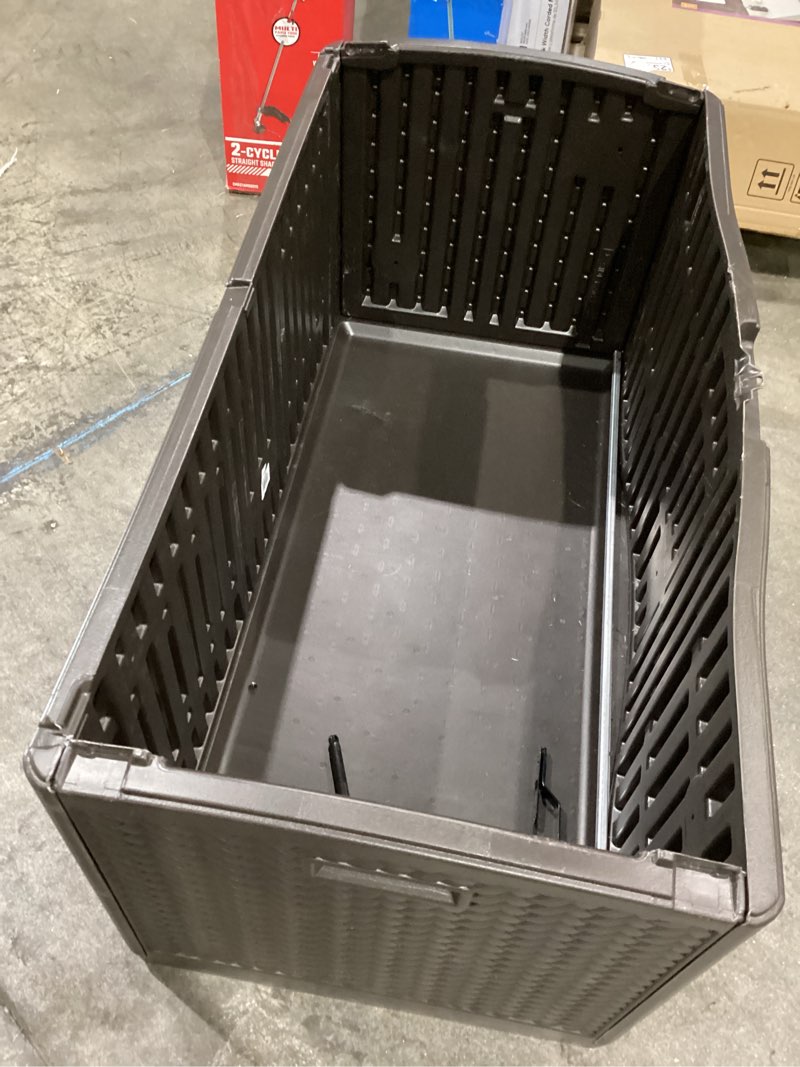 Condition photo showing As Is for suncast 52.75-in l x 29-in 124-gallon java plastic deck box