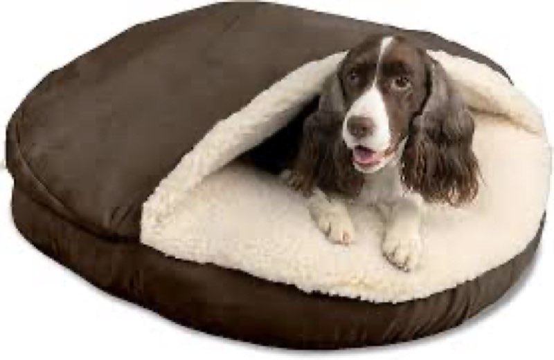 Snoozer Cozy Cave Dog Bed - Indoor Dog Bed with Cover Cave, Covered Calming Burrow for Small Sized Pets with Blanket Attached, Enclosed, Removable Washable Cover - Small, Hot Fudge