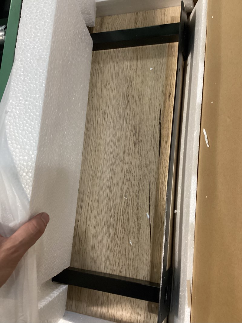 Condition photo showing As Is for allen + roth 24-in l x 7.8-in d x 1.5-in h natural wood rectangular bracket shelf
