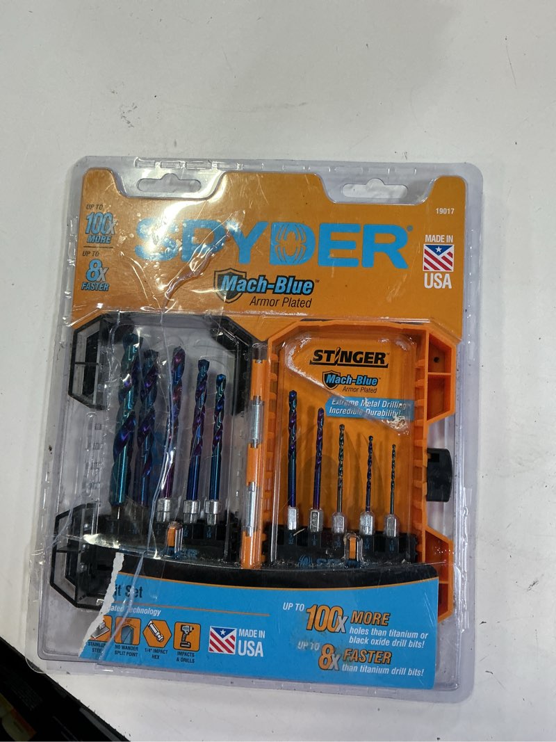 Condition photo showing New/Like New for spyder stinger mach-blue 10-piece assorted x high-speed steel jobber length twist drill bit set