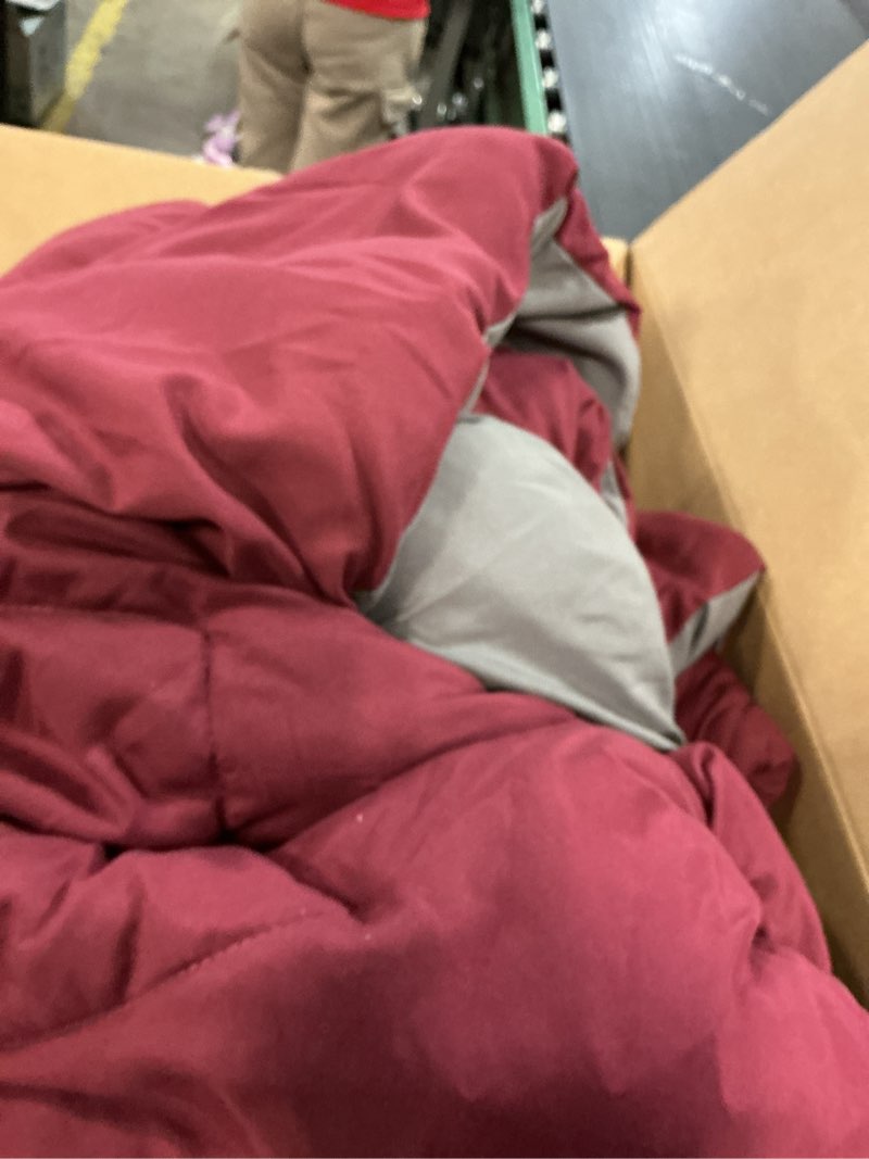 Condition photo showing As Is for Amazon Basics Twin/Twin XL Reversible Comforter Lightweight Microfiber All Season Blanket, Burgundy/Grey Twin/Twin XL Burgundy / Grey