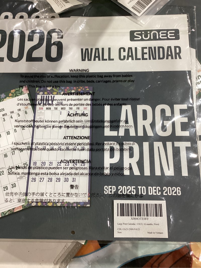 Condition photo showing New/Like New for SUNEE Wall Calendar 2025-2026, Large Print Wall Calendar Sep.2025 - Dec.2026, 16-Months, Monthly Planner with Big Grid, Large Floral Colorful Calendar for Home Office Planning, 12" x 24" (Open)