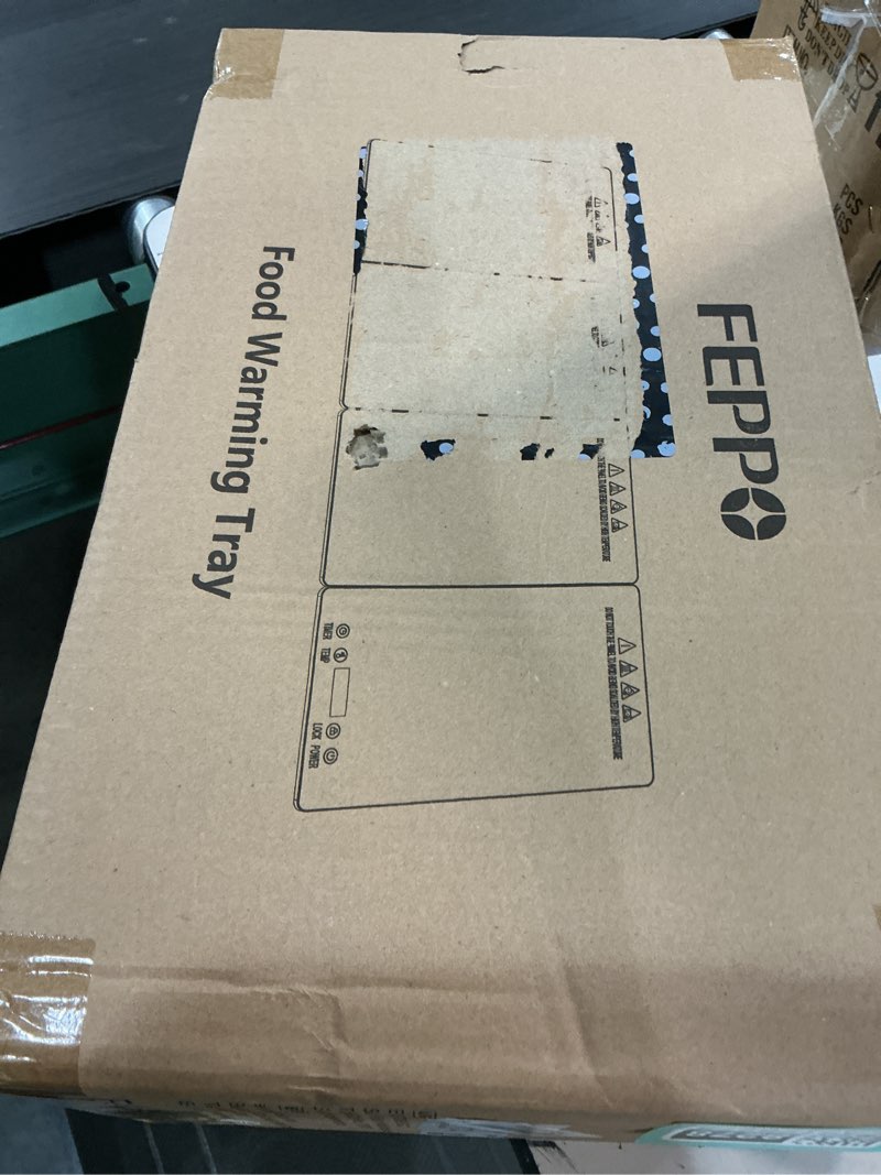 Condition photo showing Good Condition for feppo electric warming tray, 4-in-1 food warmers for parties buffet with 10 temp settings and timer, 33"x15" glass surface warming mat for food, modular buffet hot plates for catering and gatherings black&gold