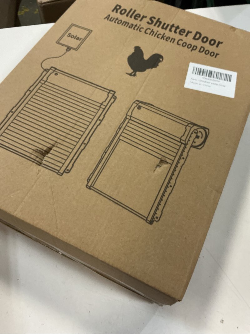 Condition photo showing New/Like New for automatic chicken coop door, solar powered chicken coop door with timer & light sensor, anti-pinch function, 4 modes, remote control, ip65 weatherproof for all seasons