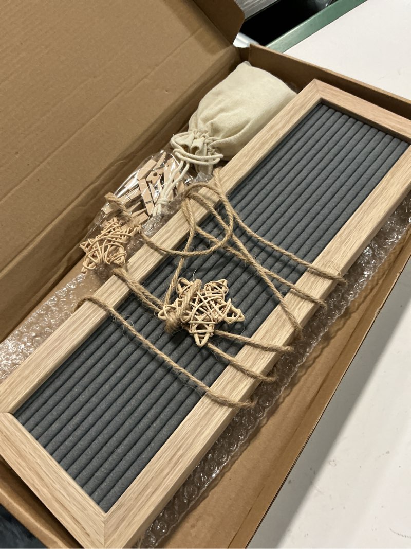 Condition photo showing As Is for Picture Frames Collage Wall Decor Hanging Photo Display Frame Felt Letter Board with 340 Letters and 30 Clips, Unique DIY Collage Picture Frames for Dorm Room Decor, Christmas Birthday Party Oak Frame and Grey Felt