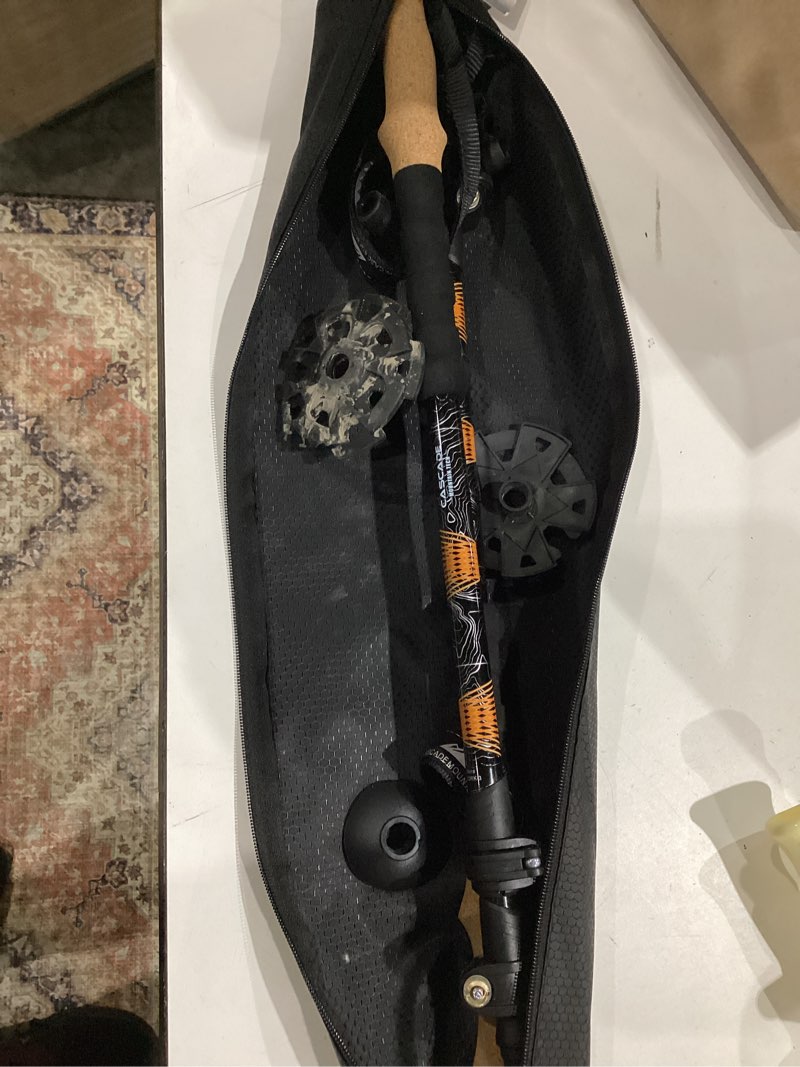 Condition photo showing As Is for cascade mountain tech lightweight aircraft-grade aluminum trekking poles with extended down grip plus tip kit orange (cork grip) quick lock trekking poles