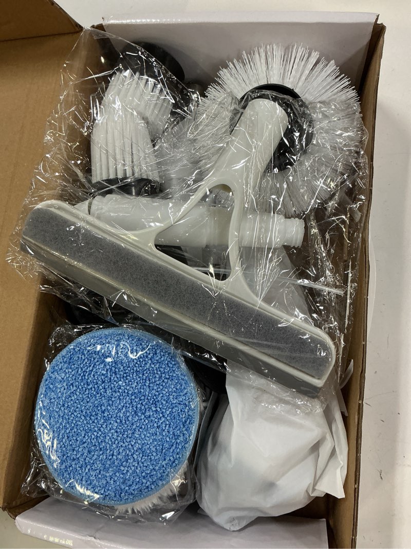 Condition photo showing Good Condition for rechargeable electric spin scrubber, waterproof power cleaner with 7 brush heads,1 window squeegee,2 speeds adjustable long handle for bathroom, floor, shower, tile & kitchen cleaning (white)
