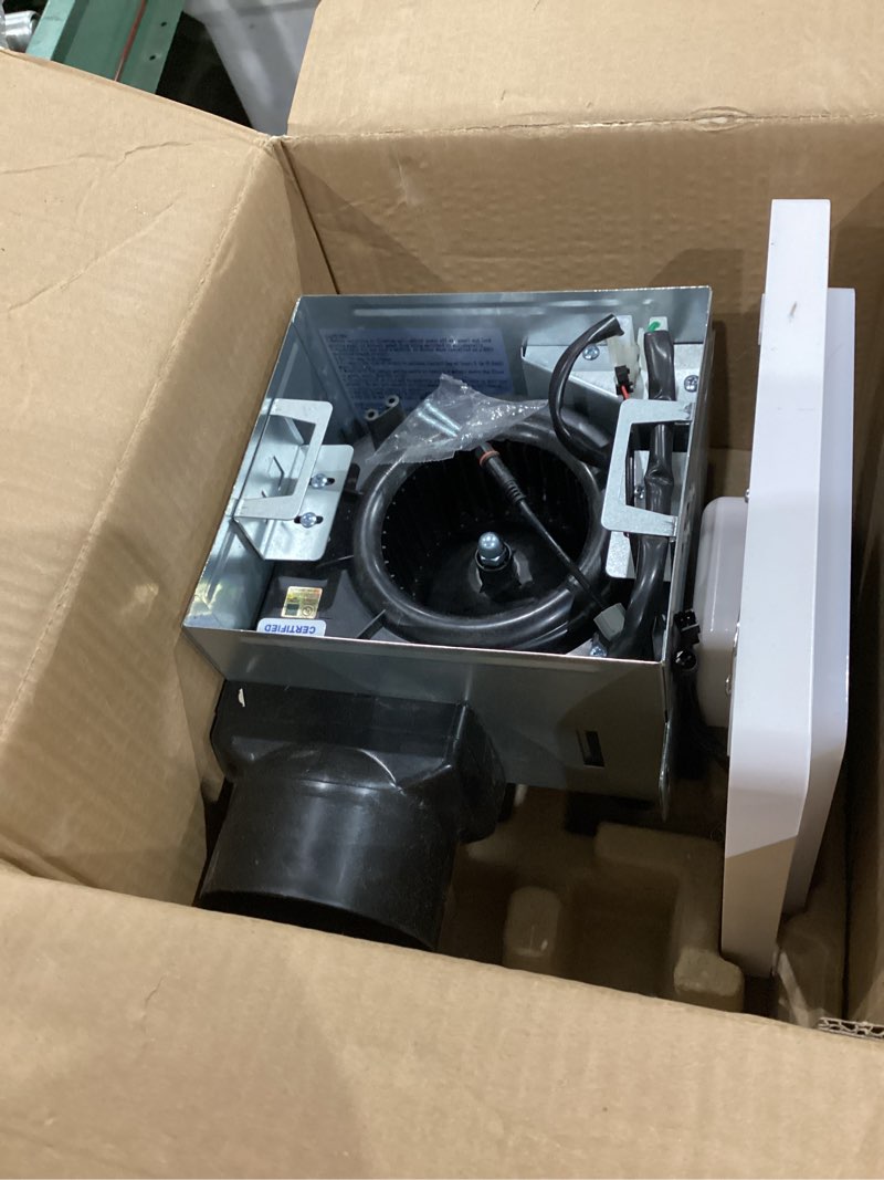 Condition photo showing As Is for homewerks 1.5-sone 80-cfm white decorative lighted bluetooth compatibility bathroom fan