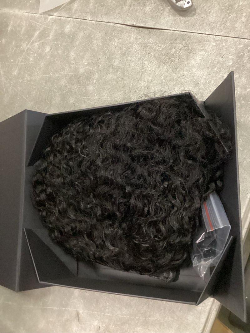 Condition photo showing Good Condition for ashine half wig human hair burmese curly 180% density wear and go glueless wig for women flip over natural black 18 inch with clips and drawstring 18 inch burmese curly half wig