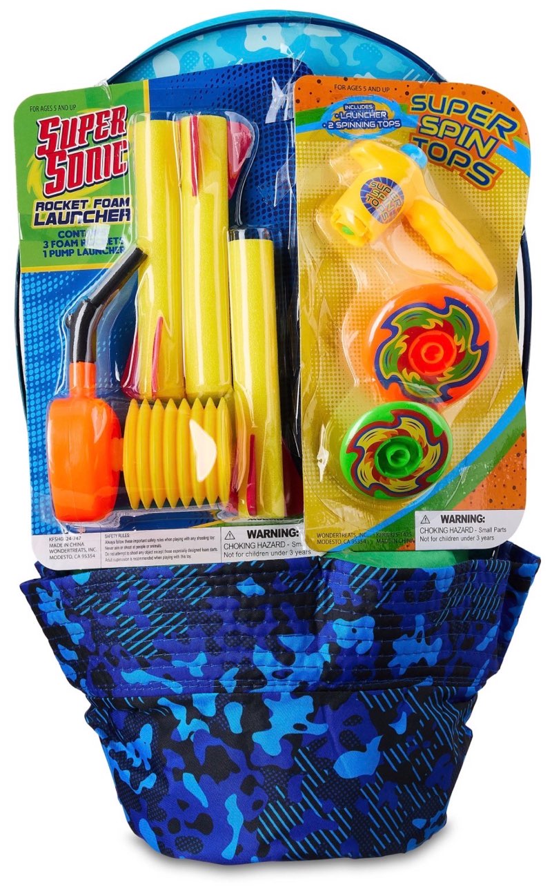 Easter Basket Gift Set with Pre-Palled Blue Camouflage Hat, by Wondertreats