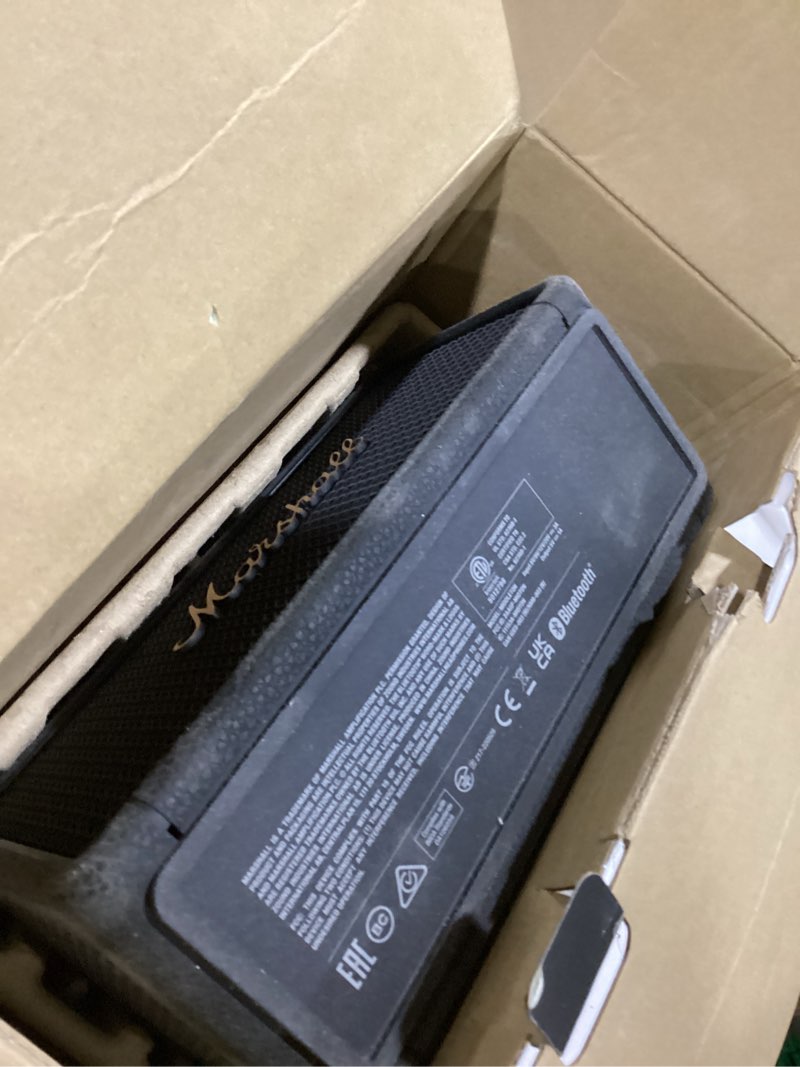 Condition photo showing As Is for marshall middleton portable bluetooth speaker, black and brass