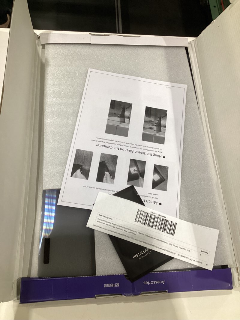 Condition photo showing As Is for Hoktods Magnetic Hanging Computer Privacy Screen Filter for 22 Inch, Removable Aluminum Alloy Privacy Shield for 16:9 Widescreen Monitor, Eye Protection Blue Light Filter