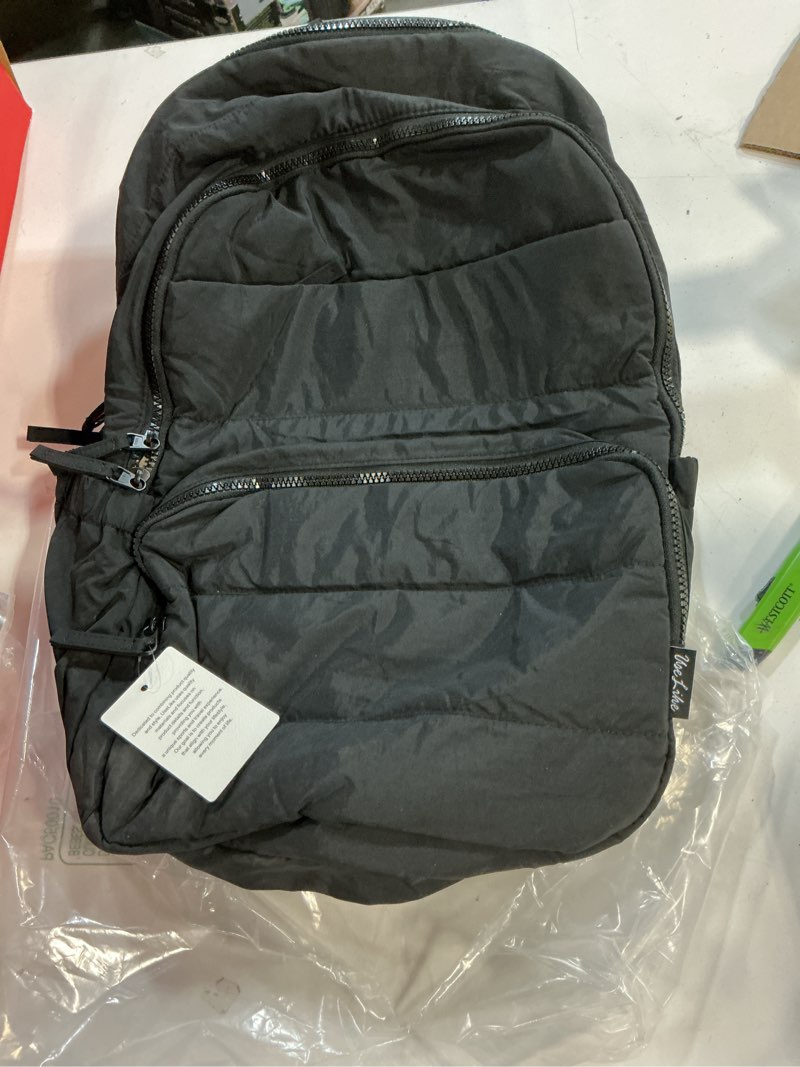 Condition photo showing Good Condition for Travel Backpack for Women, 15.6 Inch Laptop Backpack, Quilted College Bookbag, Cute Work Backpacks, Water Resistant Black