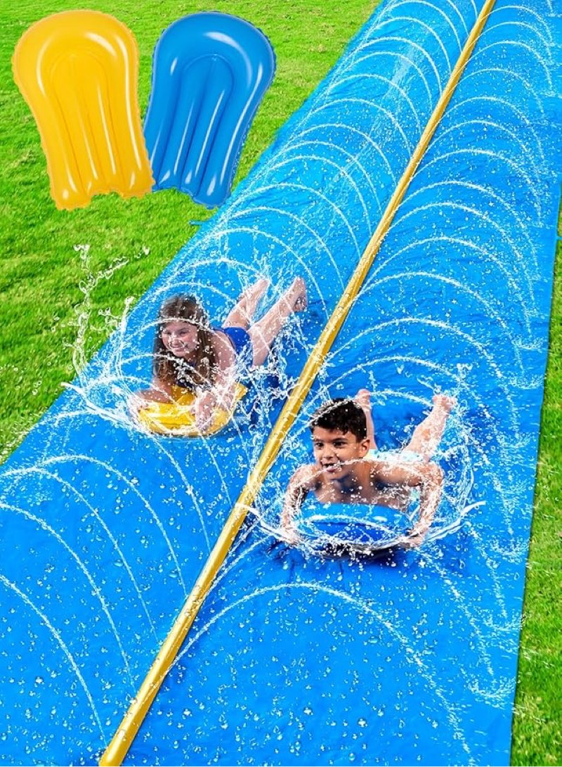 sloosh huge water slide, 30ft x 6ft heavy duty lawn water slip with built-in sprinkler slide and 2 slip inflatable boards for kids adults party summer yard lawn outdoor play activities