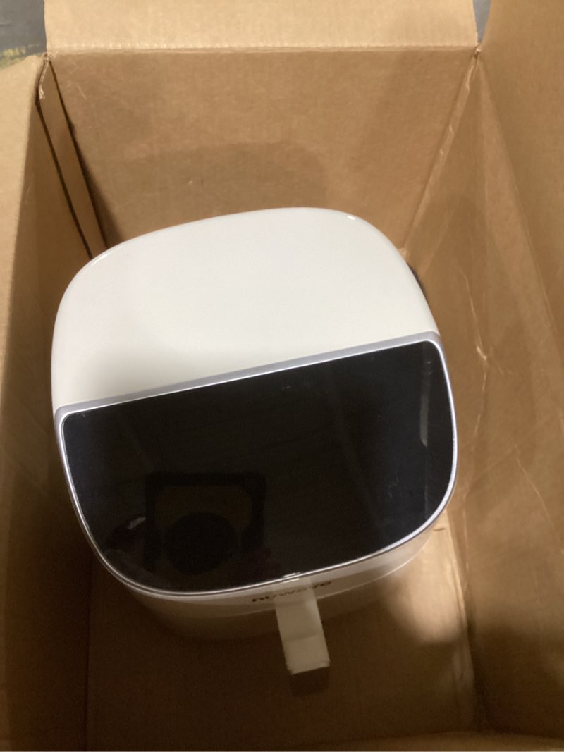 Condition photo showing As Is for nuwave brio plus air fryer 8 qt, new & improved, pfas-free, 7 digital one-touch cook functions that air fry, bake, roast, dehydrate, toast, reheat, preheat, 150 presets, 50°f~400°f (cream) 8 quart cream