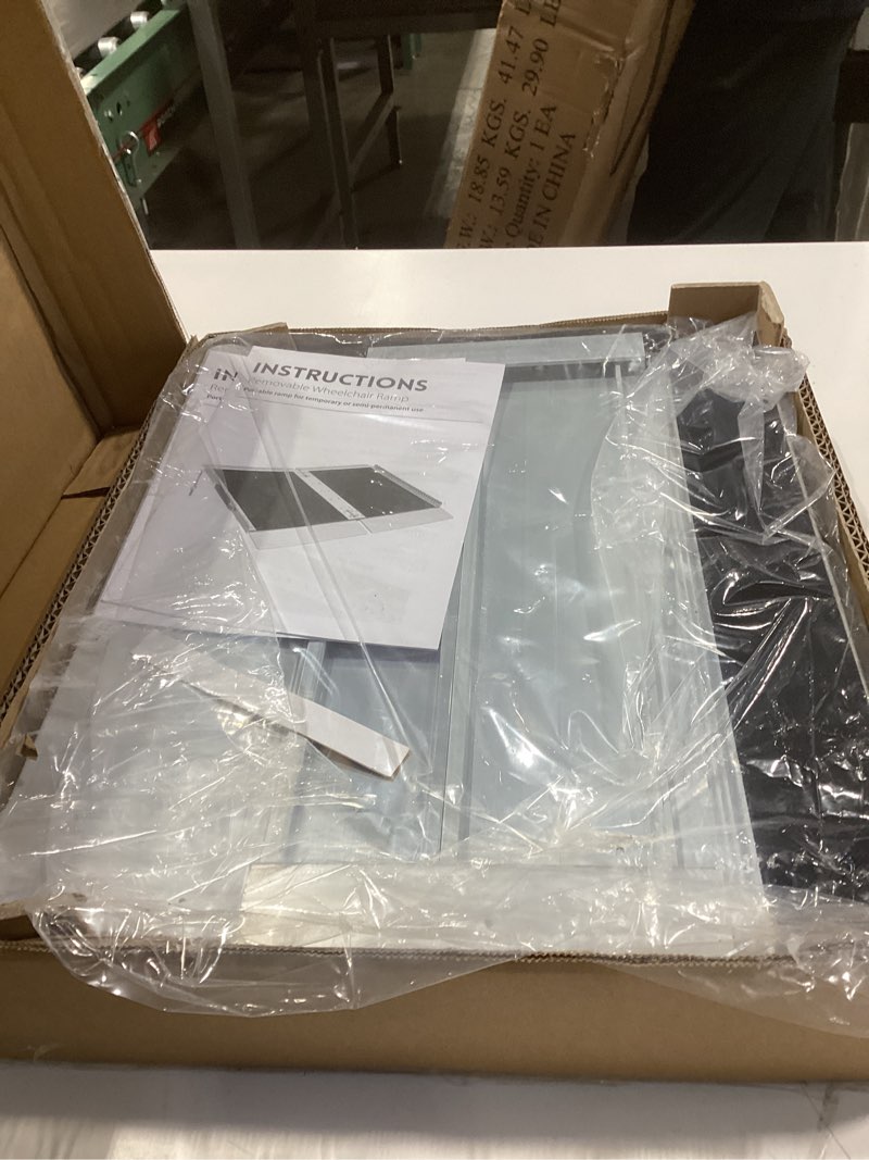 Condition photo showing Good Condition for fachnuo 1 feet portable threshold ramp with self-adjusting bottom, wheelchair ramp for home doorways, non-skid handicap ramp for home steps, folding wheel chair ramp for stairs, entry, 800lbs capacity silver metallic edges 1ft