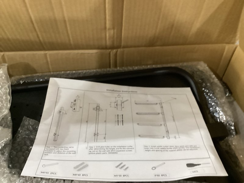 Condition photo showing As Is for Saddle Rack, 4 Tier Saddle Stand Wall Mount for Western and English Saddle - Supports to 250LB, Holds Tack, Pad, Accessories