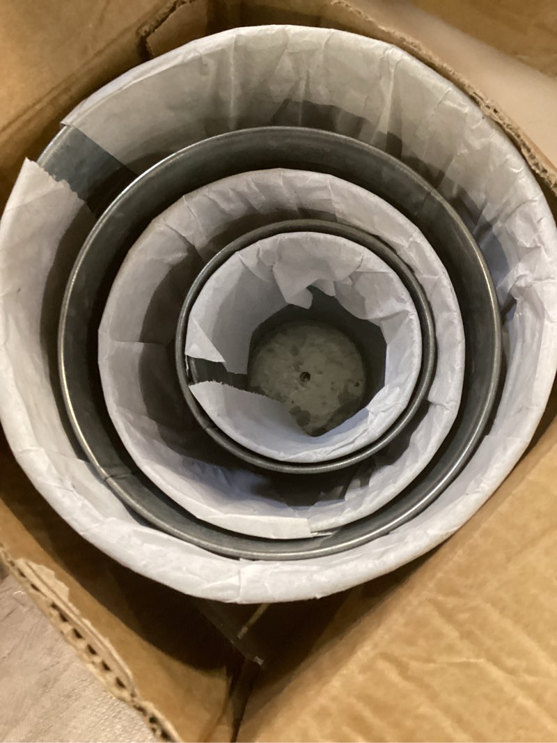 Condition photo showing Good Condition for briful 5 size galvanized planters rustic farmhouse metal galvanized flower buckets, vintage garden pots, home indoor outdoor decorative tin planters (3.7in/3.9in/5.1in/5.9in/7.1in) cement color#23