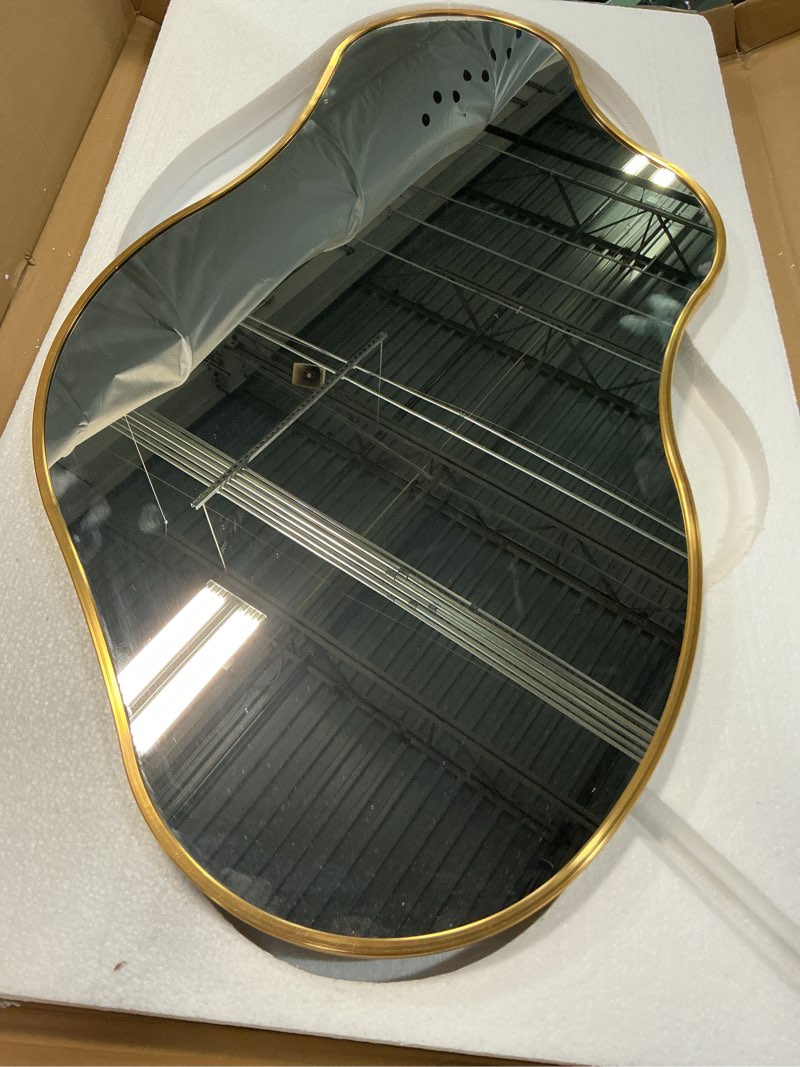 Condition photo showing Good Condition for Irregular Wall Mirror 20×36 Inch Wall Mirrors Decorative Gold Modern Asymmetrical Abstract Mirror for Bathroom Bedroom Living Room Entryway Hallway 20"L x 36"W 20×36gold