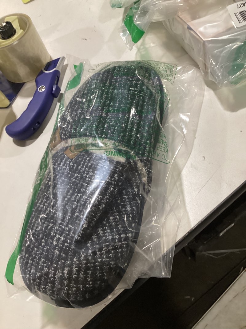 ONCAI Mens Black Knit Stripes Cozy Memory Foam scuff Slippers Slip On Warm Faux Fur House Shoes Indo