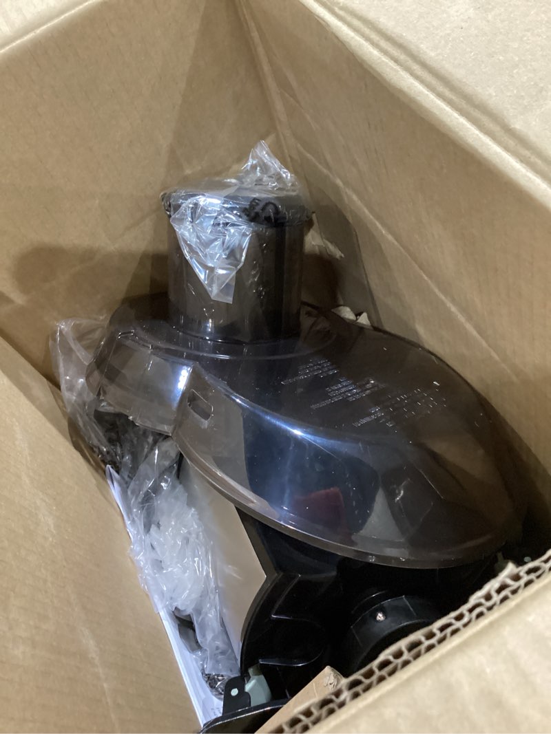 Condition photo showing As Is for hamilton beach juicer machine, big mouth 3” feed chute for whole fruits and vegetables, easy to clean, centrifugal extractor, vegetable & fruit juicer, bpa free, 800w motor, stainless steel silver 800w motor