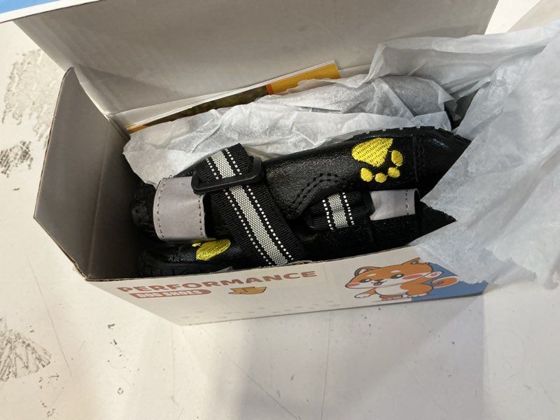 Condition photo showing item condition for QUMY Dog Shoes for Large Dogs, Medium Dog Boots & Paw Protectors for Winter Snowy Day, Summer Hot Pavement, Water-Resistant in Rainy Weather, Outdoor Walking, Indoor Hardfloors Skid-Resistant Sole Black Size 7: 2.8''x3.2"(W*L) (Pack of 4)