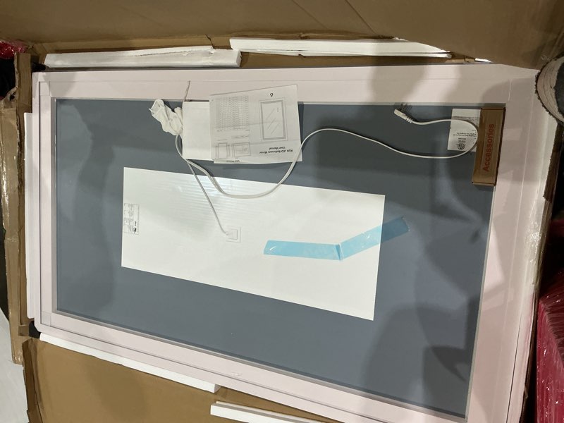 Condition photo showing New/Like New for 24x32 inch rgb led bathroom mirror front light and rgb backlit lighted vanity mirror for bathroom wall mounted dimmable anti fog memory shatter-proof ip54 waterproof horizontal/vertical rgb backlit+front lit 24"l x 32"w