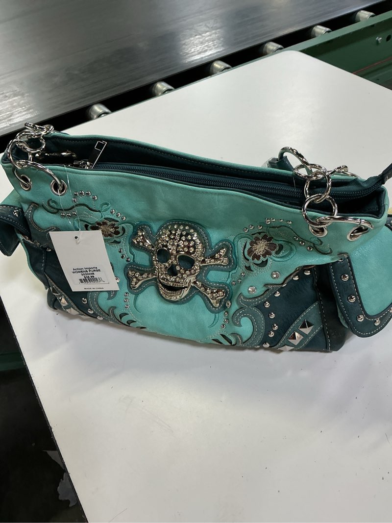 Condition photo showing Good Condition for poppy flower buckle tote purse(skull accessory)