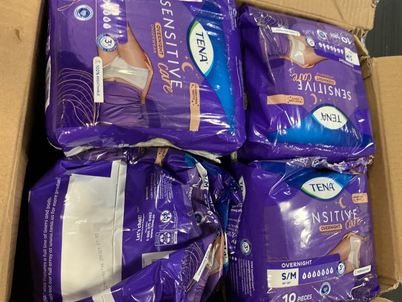 Condition photo showing As Is for  ( incomplete ) Tena Sensitive Care Overnight Incontinence Underwear for Women, Bladder Control and Postpartum, Small/Medium, 80 Count (Waist Size: 25in-35in)