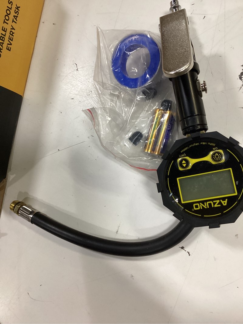 Condition photo showing As Is for azuno presta valve adaptor with pressure gauge, 200psi dual-port schrader & presta valve pump, bike tire inflator for air compressor, can check, inflate, deflate for bicycles, motorcycles, cars digital upgraded