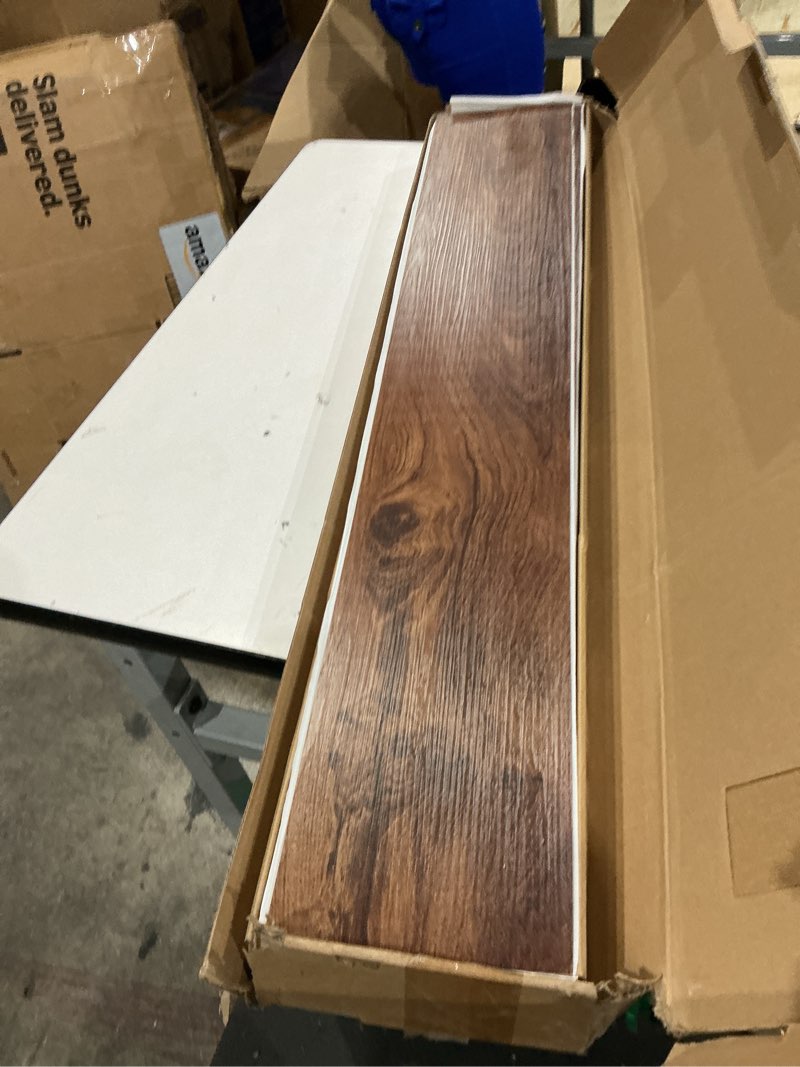 Condition photo showing New/Like New for yenhome 6"x36" vinyl kitchen floor tiles peel and stick waterproof temporary bathroom flooring peel and stick floor tile brown wood self adhesive scratch-resistant vinyl flooring (35plank, 52.5sq.ft) 35 tiles(6"x36") dark brown 35