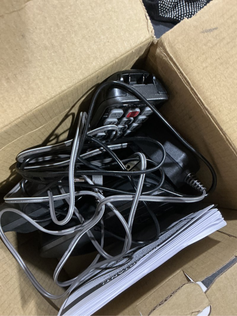 Condition photo showing Good Condition for panasonic cordless phone with answering machine, advanced call block, bilingual caller id and high-contrast display, expandable system with 2 handset cordless telephones - kx-tgd832m (metallic black) 2 handsets black