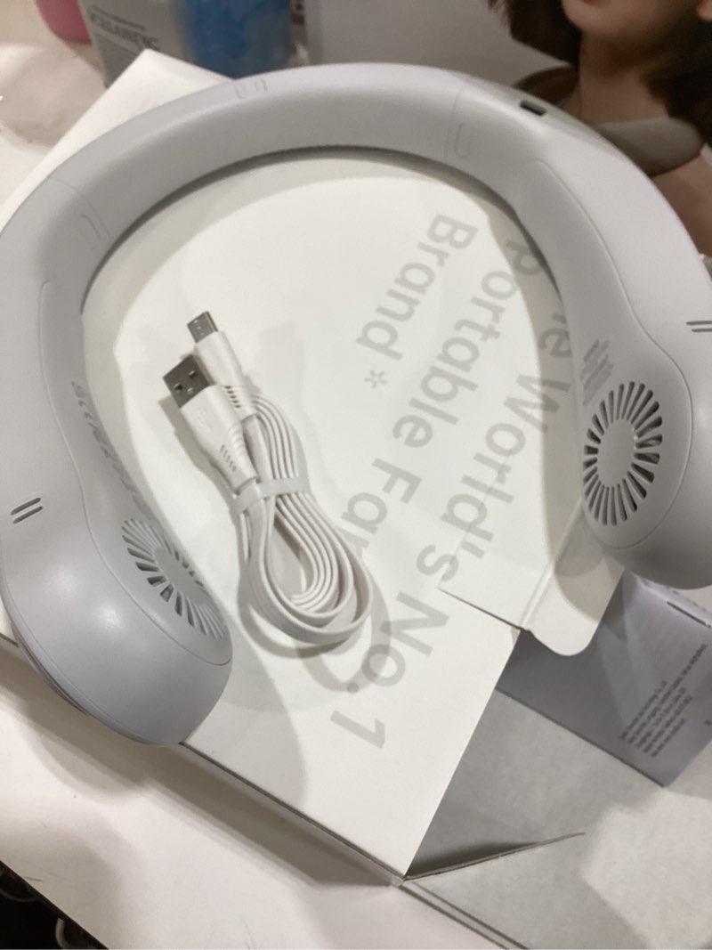 Condition photo showing Good Condition for jisulife portable neck fan, hands-free bladeless, 5 speeds, 4000 mah battery operated wearable personal fan, twistable, rechargeable, gift for women men-grey