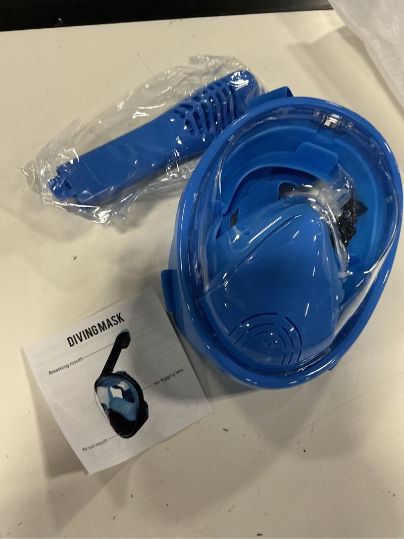 Condition photo showing Good Condition for full face snorkel anti-fog anti-leak 180° view dry top blue 0-4