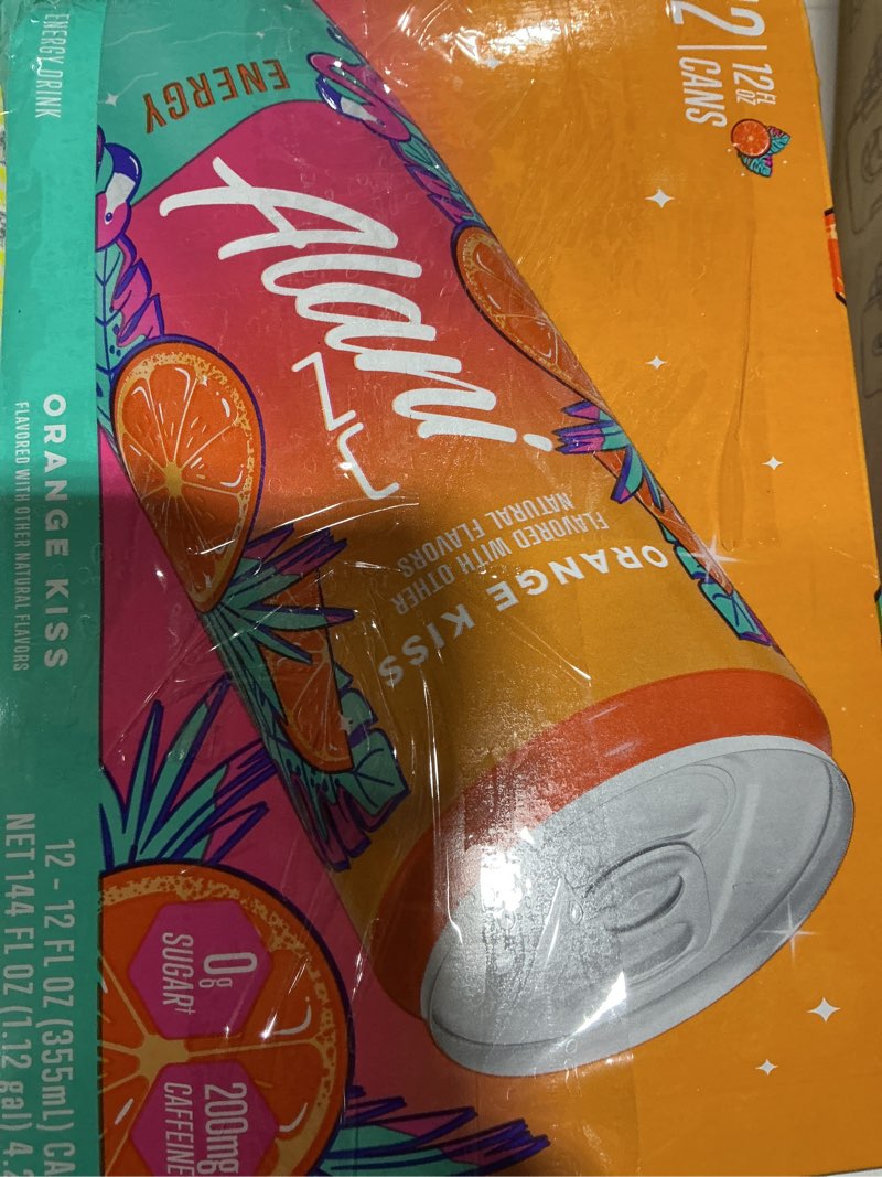 Condition photo showing Good Condition for Alani Nu ORANGE KISS, Sugar Free, Low Calorie Energy Drinks, 200mg Caffeine, Biotin, B Vitamins, Zero Sugar, 10 Calories, 12 Fl Oz Cans, 12 Pack Orange Kiss 12 Fl Oz (Pack of 12)
