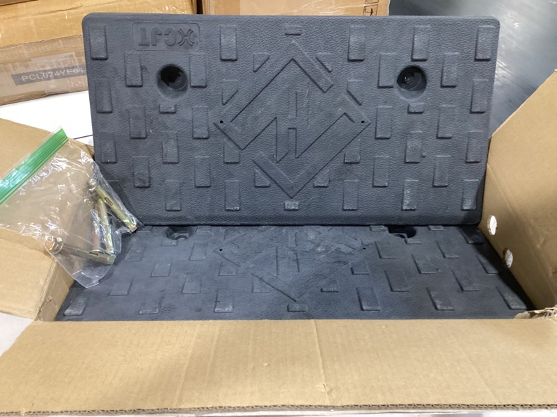 Condition photo showing Good Condition for 2.8" rise 2pack rubber curb ramps for wheelchair threshold driveway doorway shed, truck car motorcycle bike cart lawn mowers angled step entry in ramp, 7000lbs heavy duty powersports loading ramp 2.8"inch