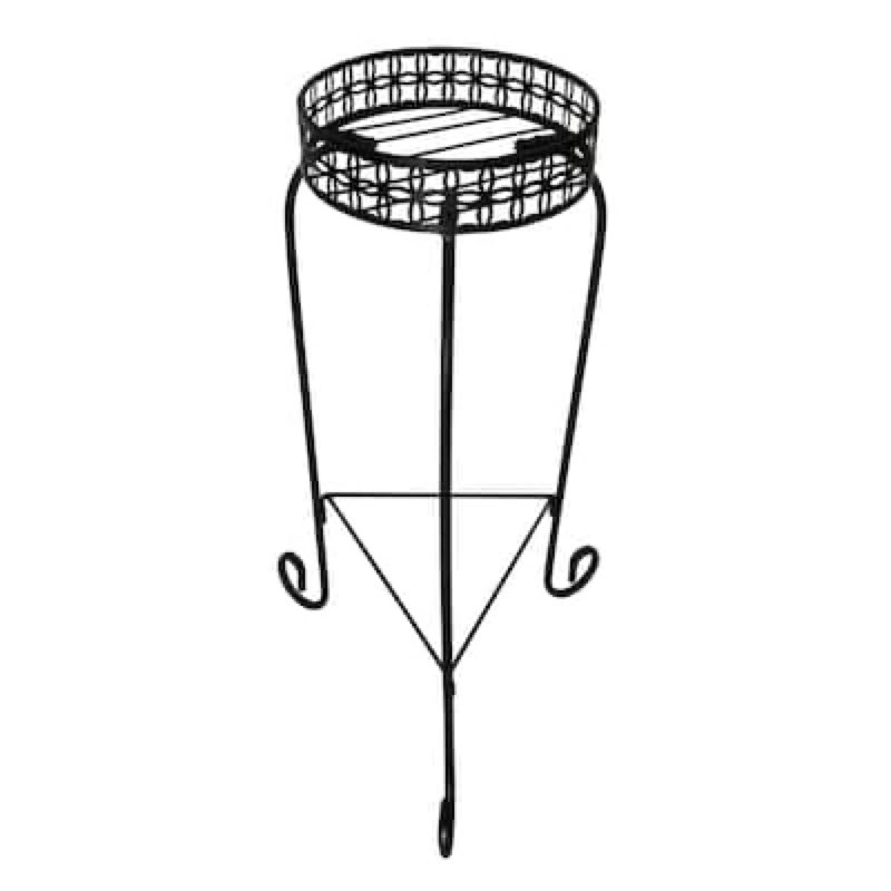 allen + roth 27.3-in h x 10-in w black indoor/outdoor round steel plant stand
