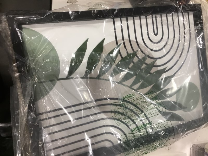 Condition photo showing Good Condition for FZMHASLWW Sage Green Boho Wall Decor 16"X11" Set of 3 Leaf Abstract Botanical Artwork Sign for Bedroom Office Wood Framed Wall Hanging Art (Black) 16"L x 11"W Sage Green?Black)