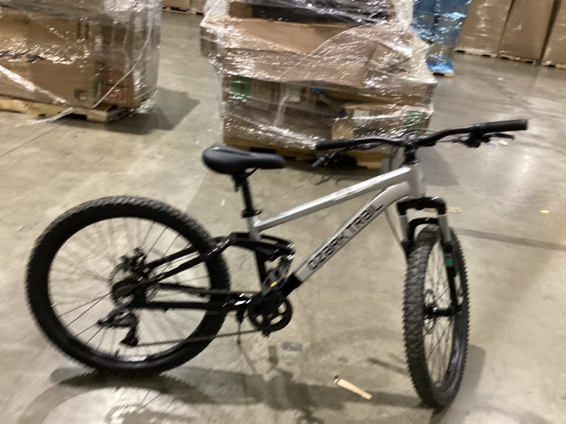 Condition photo showing As Is for ozark trail 24" fs.1 epictrail full suspension mountain bike, fits riders 4'6" - 5'6", silver, teens and adults, unisex