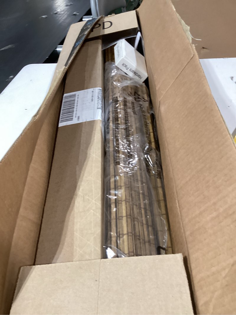 Condition photo showing Good Condition for lazblinds cordless bamboo roman shades, privacy blinds for interior windows, room darkening roll up bamboo blinds for home & patio, 20" w x 64" h, highfield teak pricacy - highfield teak 20" w x 64" h
