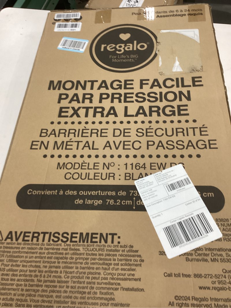 Condition photo showing Good Condition for Regalo Easy Step 49-Inch Extra Wide Baby Gate, Includes 4-Inch and 12-Inch Extension Kit, 4 Pack of Pressure Mount Kit and 4 Pack of Wall Mount Kit White 29-49"W x 30"H