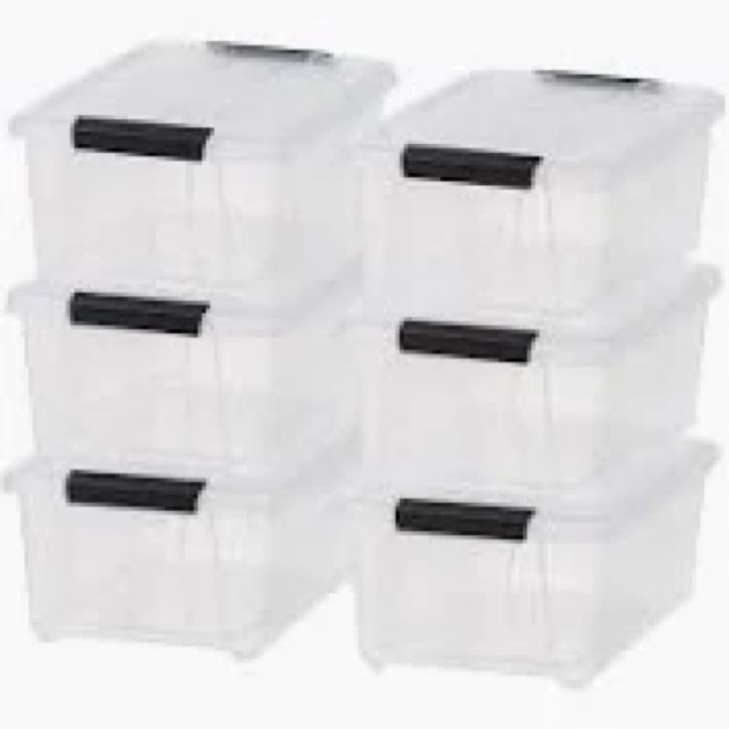 IRIS USA, Inc. TB-28 32 Quart Stack & Pull Box, Multi-Purpose Storage Bin, 6 Pack, Pearl with TB-42 12 Quart Stack & Pull Box, Multi-Purpose Storage Bin, 6 Pack, Pearl