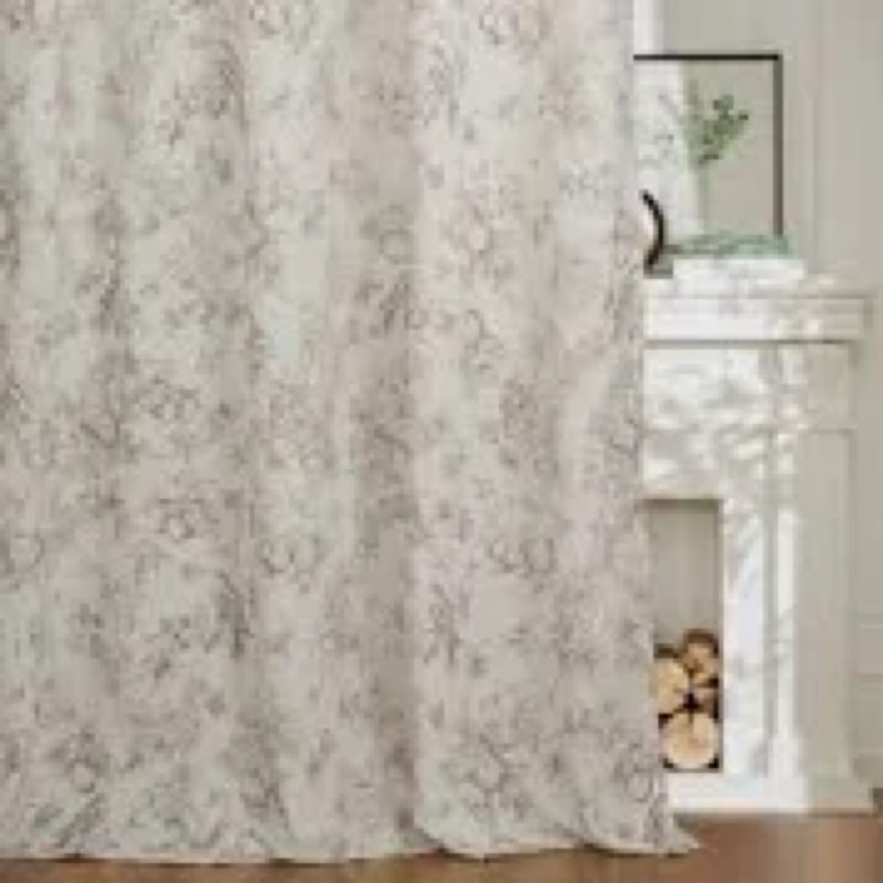 Vangao Linen Blend Floral Curtains for Living Room 63 Inch Length Toile Printed Farmhouse Taupe Drap