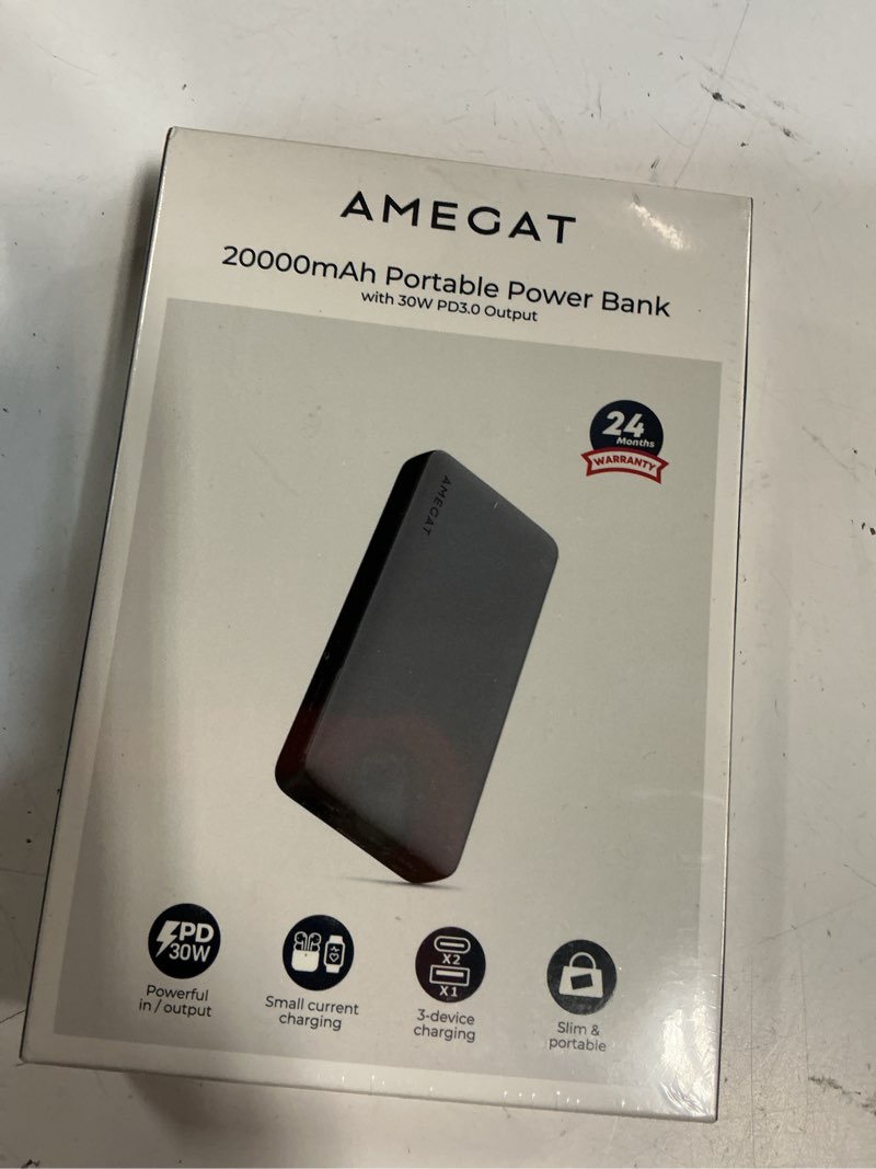 Condition photo showing New/Like New for amegat power bank 20000mah  30w usb c in & out portable charger  pd fast charging 3-port phone battery pack for iphone 15/14/13/12 series  samsung  ipad  tablet  airpods and more  gray