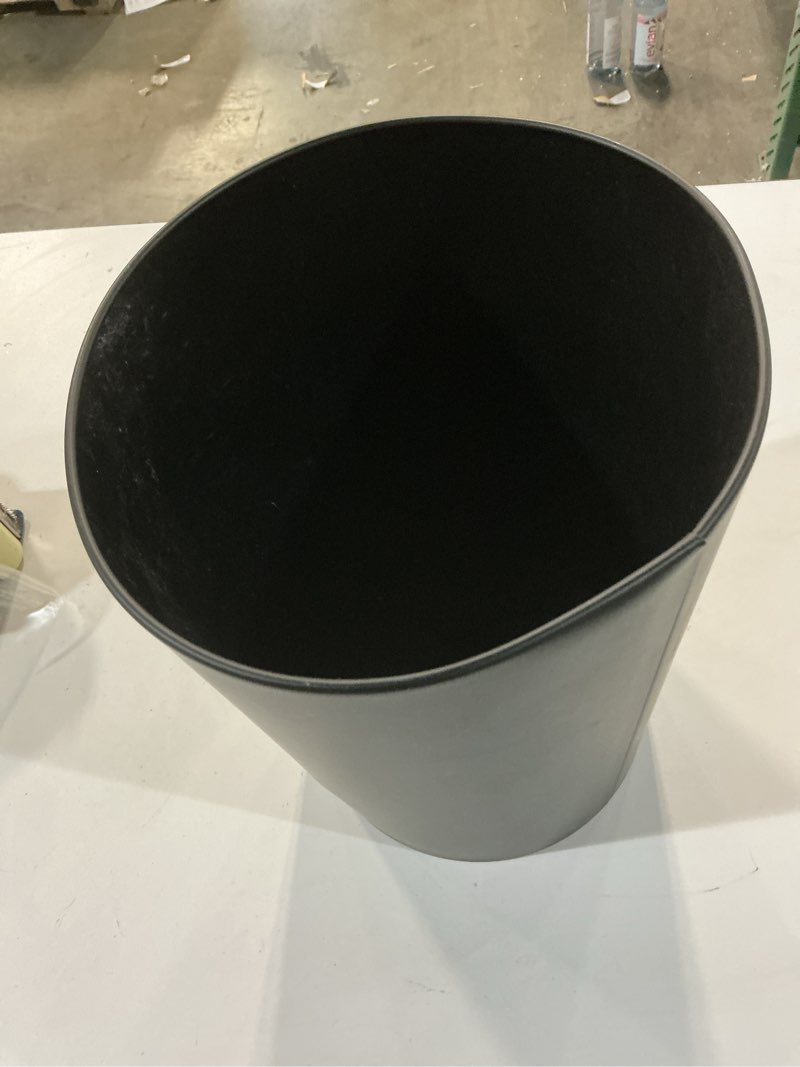 Condition photo showing As Is for mDesign Stainless Steel Round Metal Trash Can, Small 2.8 Gallon Wastebasket, Garbage Bin for Bathroom, Bedroom, Kitchen, or Home Office, Holds Waste and Recycle, Matte Black Matte Black 2.8 Gallon (Pack of 1)