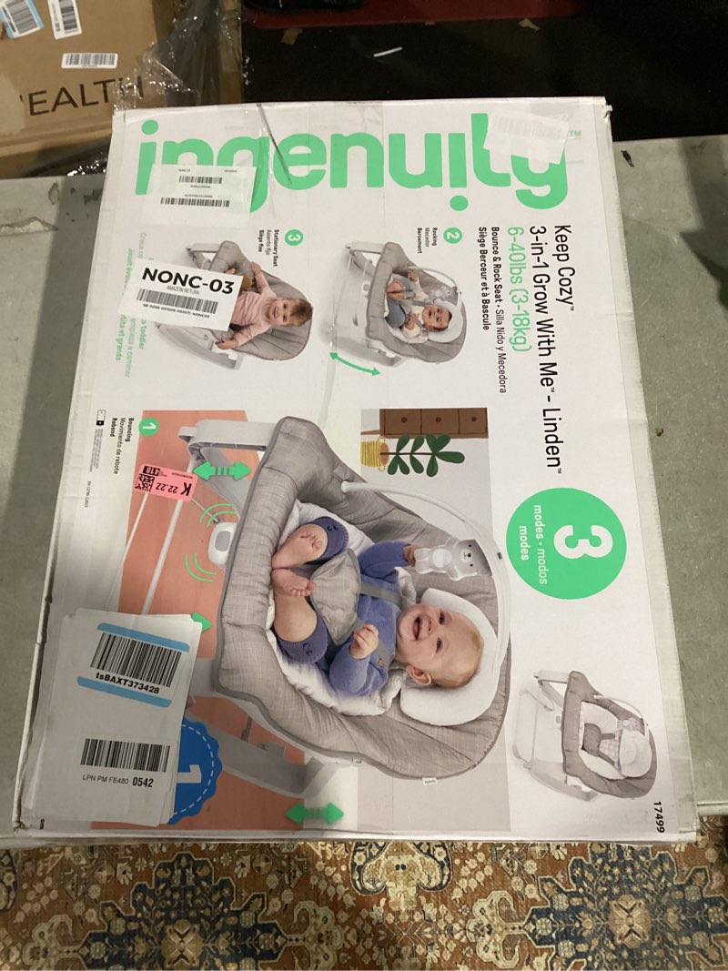 Condition photo showing Good Condition for Ingenuity Keep Cozy 3-in-1 Grow with Me Vibrating Baby Bouncer Seat & Infant to Toddler Rocker, 0-30 Months Up to 40 lbs (Linden)