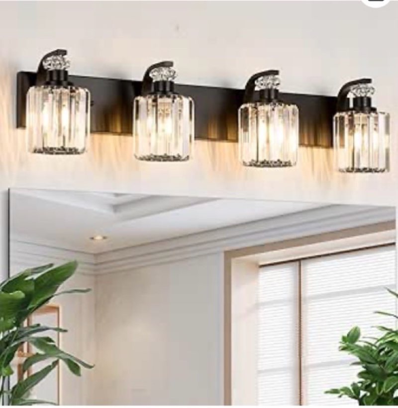 ALAISLYC Black Bathroom Light Fixtures with K9 Crystal Lampshade Bathroom Lighting Over Mirror Vanit